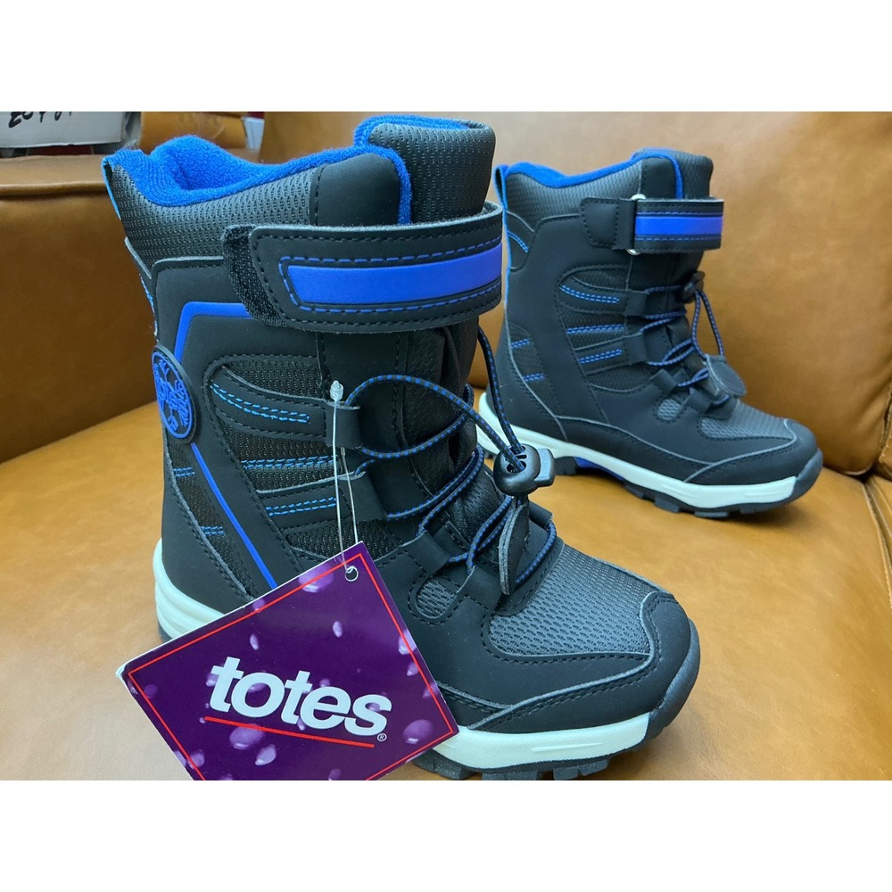 Totes Sage Snow‎ Boots Kids Size 12 Black Blue New Insulated Winter Weatherproof